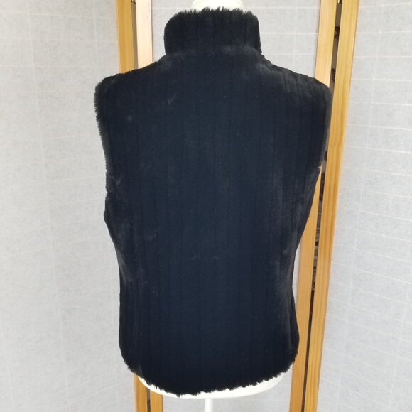 1980s Express Black Faux Mink Vest Zip Up Reversible to Satin Size Medium - Picture 8 of 14
